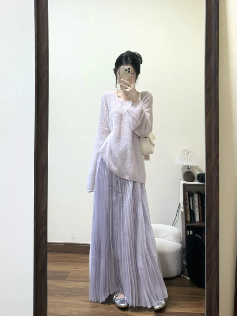 超软！马海毛V领毛衣女薄款2025年春夏新款宽松针织衫慵懒罩衫上衣