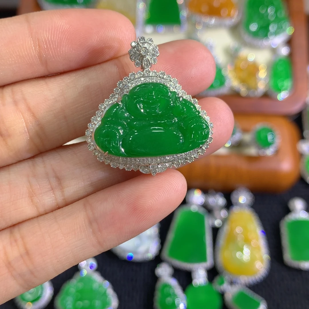 翡翠18K金镶嵌吊坠(不含链)佛公