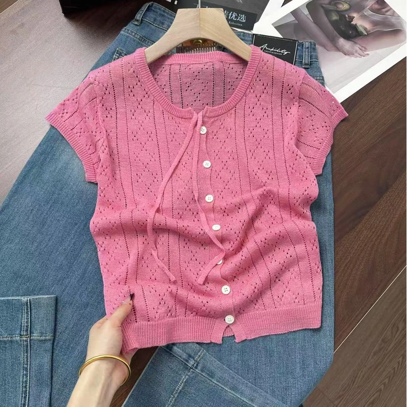 【果汁软糖】~小飞袖~超显白透气很凉快！夏日清爽针织衫Y7379