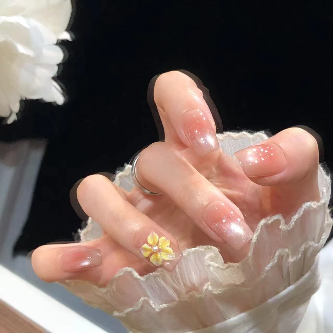 喵公子【鸡蛋花】【12片】纯手工穿戴甲可拆卸美甲光疗甲