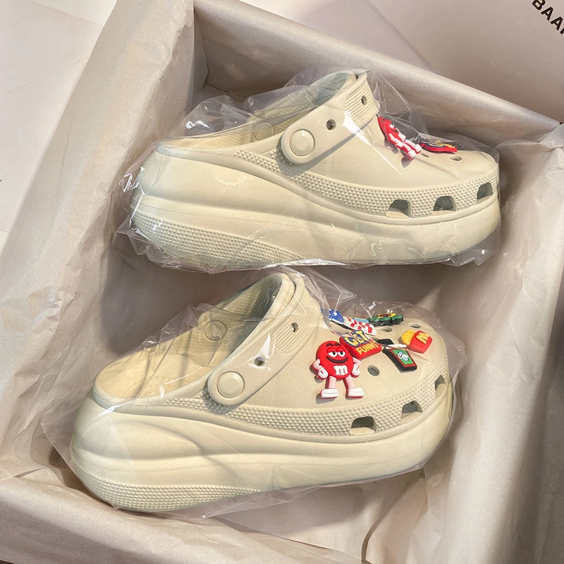 白鹿同款超厚底泡芙洞洞鞋女款夏季正品外穿踩屎感防滑包头凉鞋男