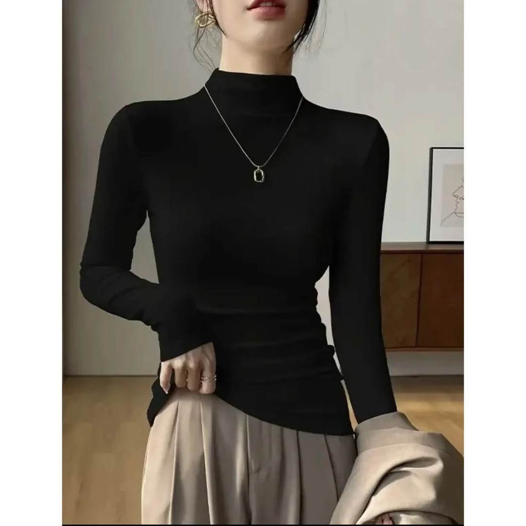 洋气气质款2025新款显瘦女士打底衫百搭针织修身半高领套头衫