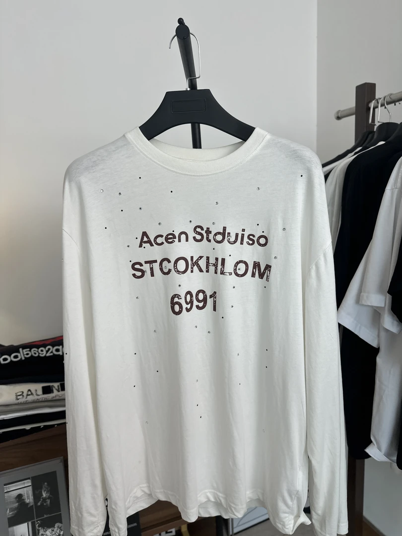 印花长袖ac家带钻宽松潮流情侣T恤男女经典