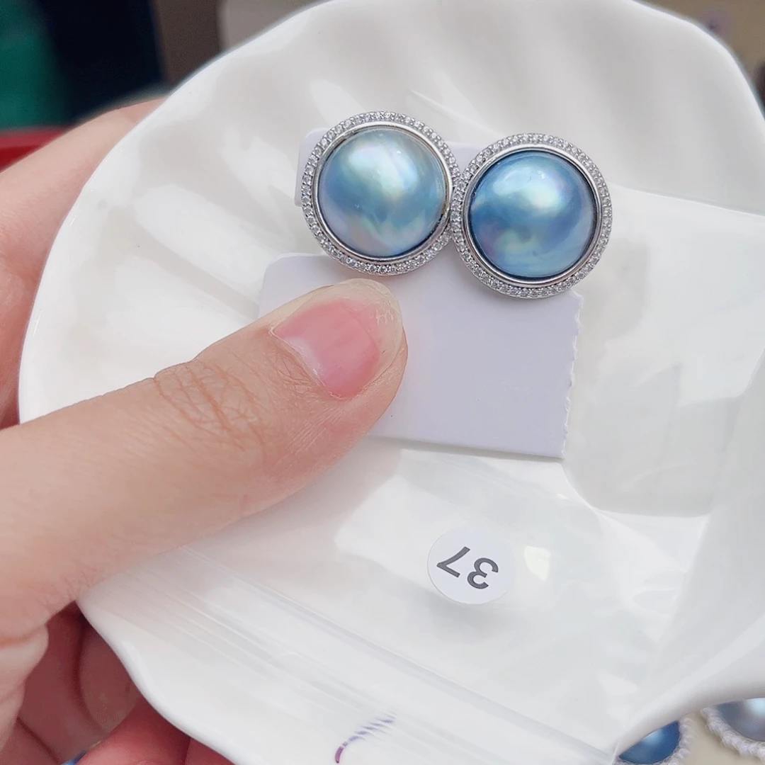 耳饰银S925镶嵌拼合珍珠（马贝珠）