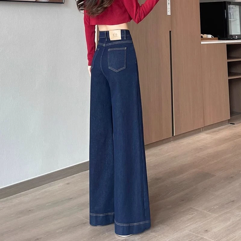丹宁蓝牛仔直筒裤女2025夏季时尚百搭长裤高腰显瘦垂感阔腿拖地裤