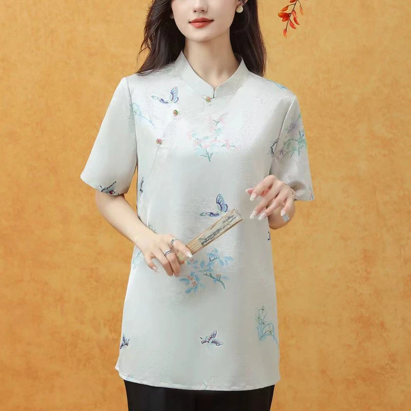 奥黛主系列【晴蝶绕兰】香云纱上衣2025夏新款真丝衫桑蚕丝衬衫小衫