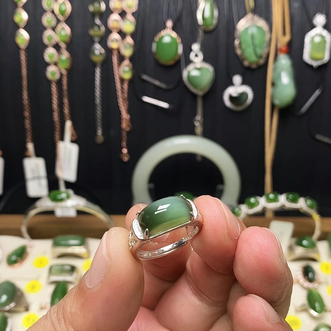 和田玉（碧玉）银S925镶嵌戒指
