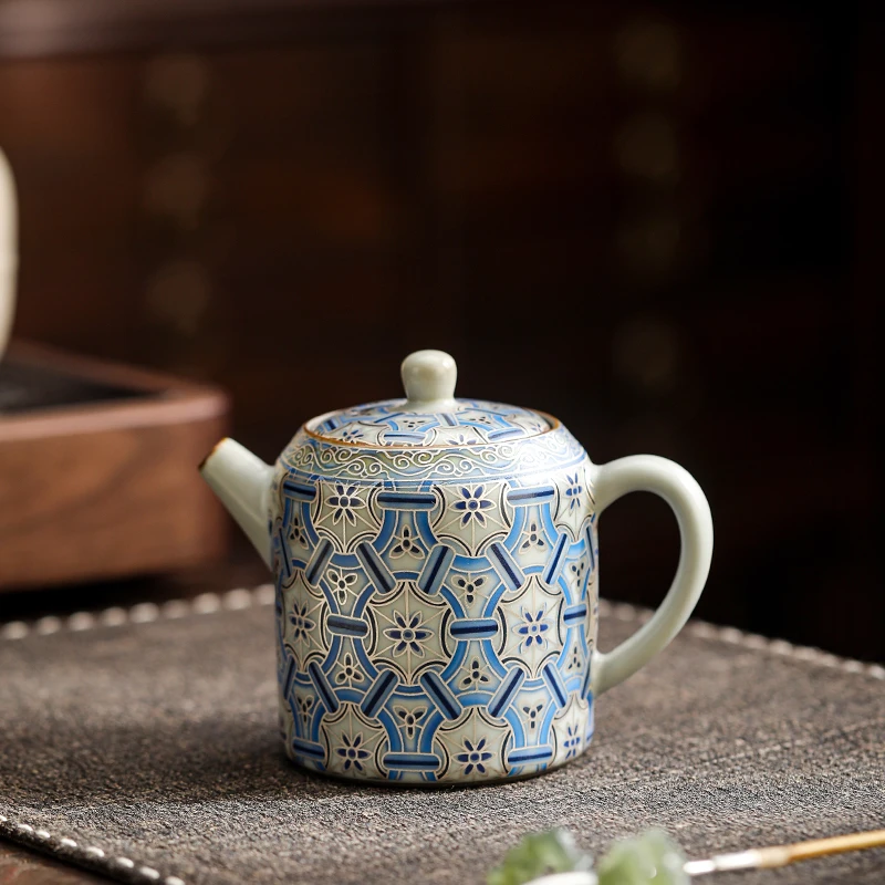 汝窑仿宋珐琅彩茶壶家用单个功夫茶具泡茶壶中式开片可养过滤壶