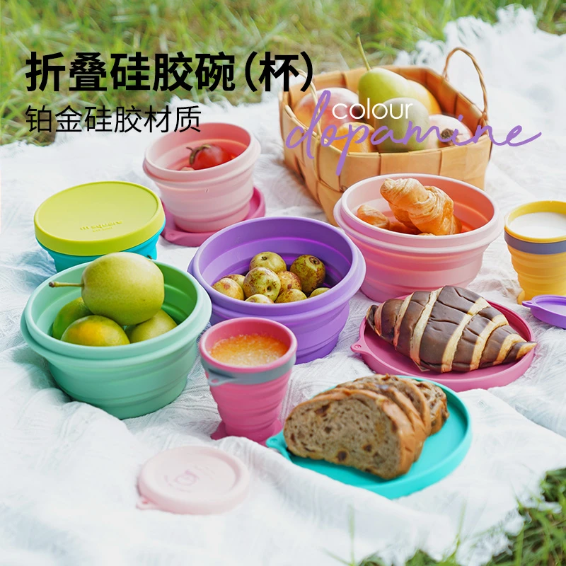 m square铂金硅胶漱口杯可折叠杯碗微波炉加热冰箱保鲜折叠杯杯子