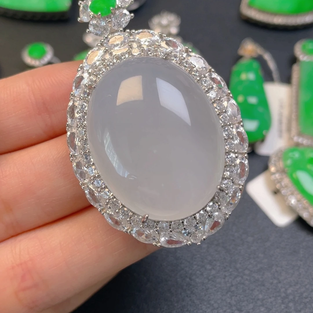 翡翠银S925镶嵌吊坠(不含链)