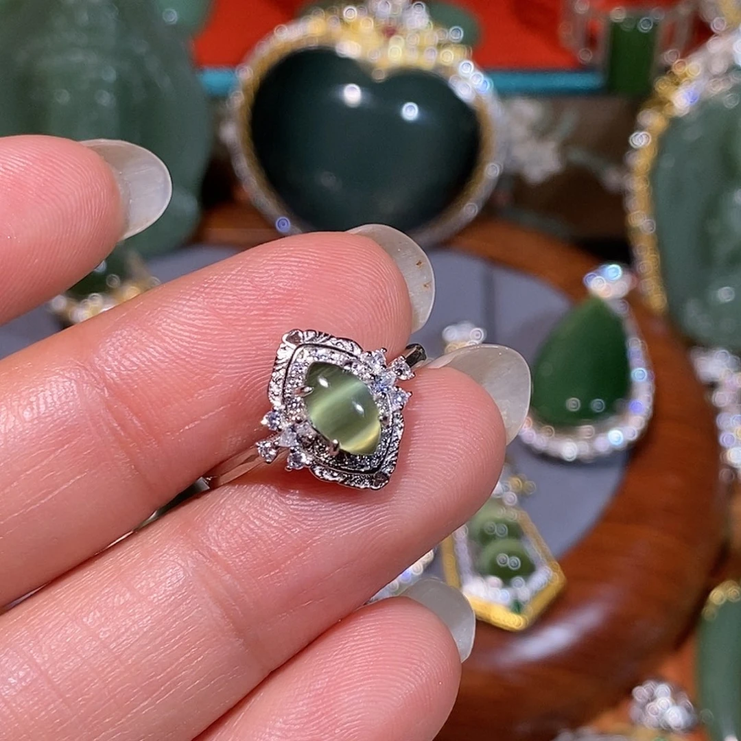 豆***人和田玉（碧玉）银S925镶嵌戒指