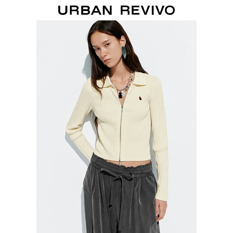 UR2025秋季新款女装双拉链刺绣针织开衫UYY950115+