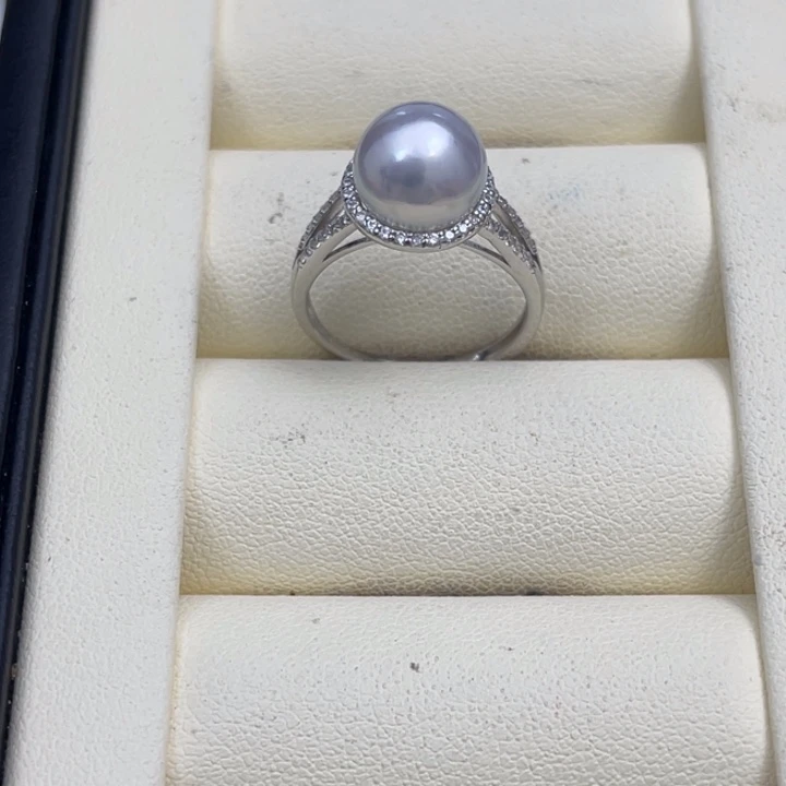 海水珍珠戒指银S925镶嵌澳白戒指9-10mm特价