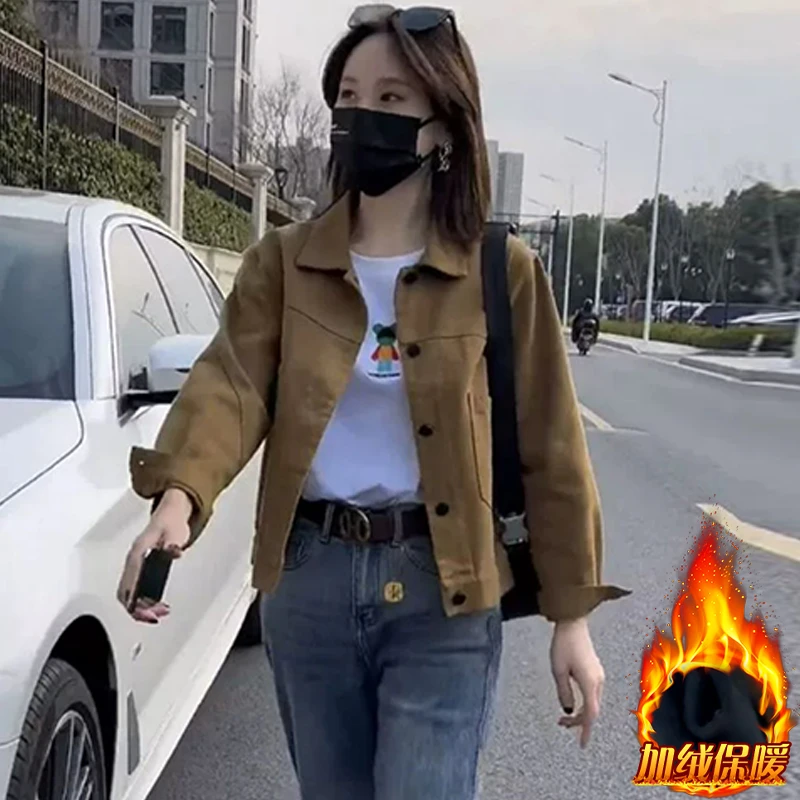 纯棉休闲牛仔短外套女2025年秋冬新款加绒加厚设计感小众夹克上衣