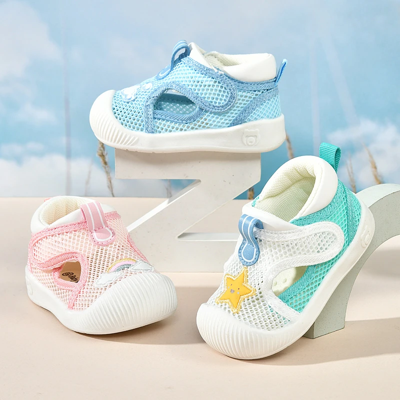 春夏宝宝网孔透气鞋子0-3岁网面学步鞋婴幼儿软底防滑凉鞋魔术贴