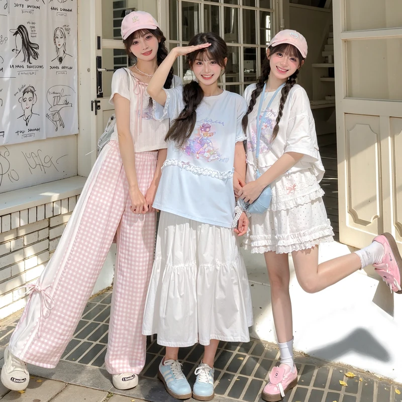 森女部落原创星座系列摩羯座短款坑条设计感短袖套装T恤夏季新款