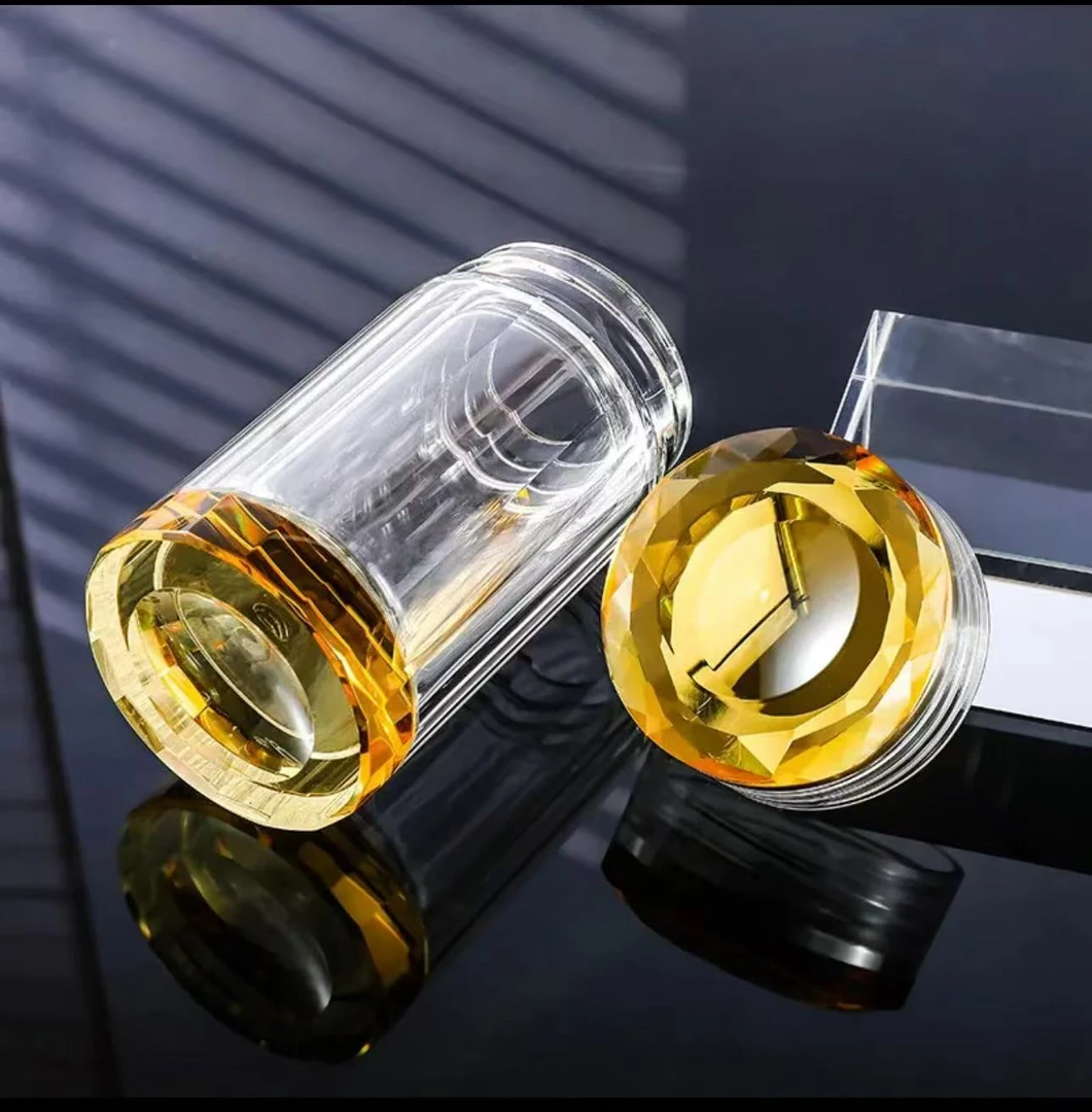 单只-轻奢泡花茶黄色保温杯钻石切面小巧双层加厚16面随手杯