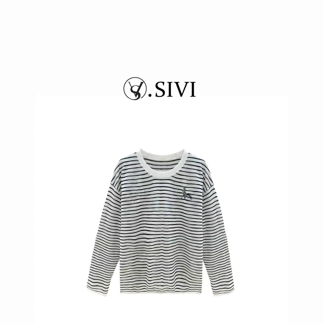 熙薇【条纹乐趣】2025春季新款时尚休闲气质毛衣上衣H1840