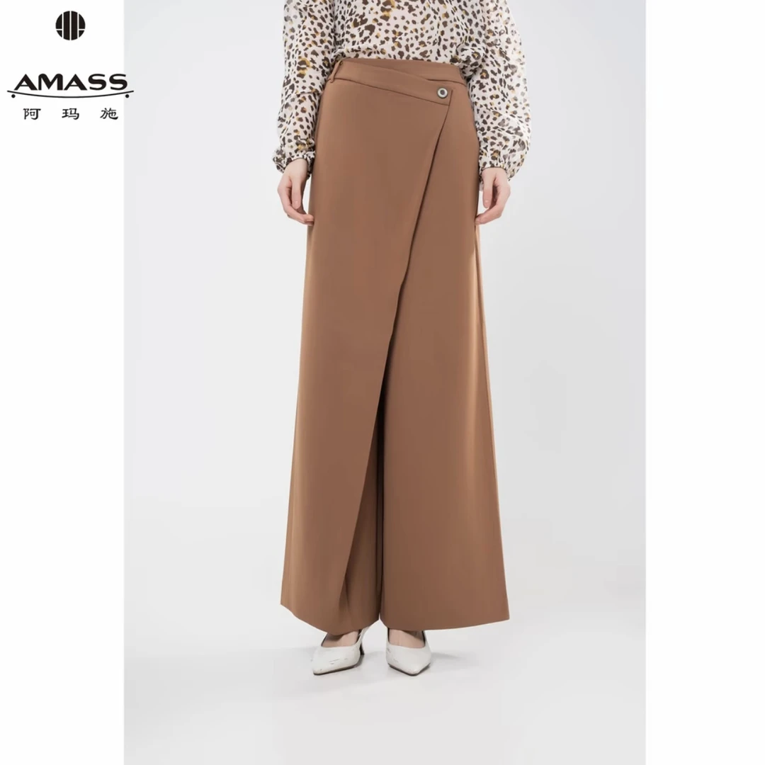 AMASS阿玛施早秋新款时尚设计感复古不规则气质休闲阔腿裤510036