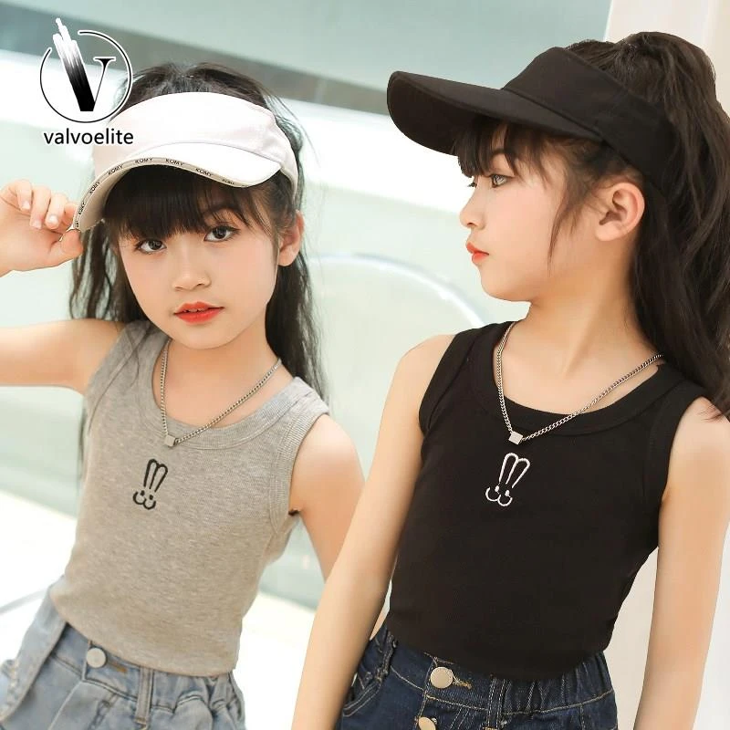VALVOELITE女童吊带背心短款时尚中小童宝宝跳舞打底刺绣无袖上衣