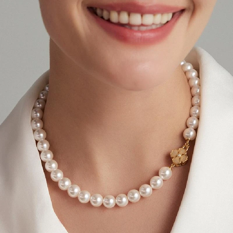 铜合金项链 印象巴黎复古四叶草项链轻奢高级感气质珍珠锁骨链女