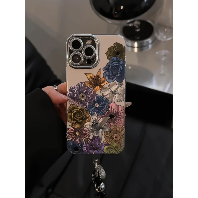 线条花朵适用苹果17pro手机壳16精孔羽纱荣耀华为p防摔oppo小米15