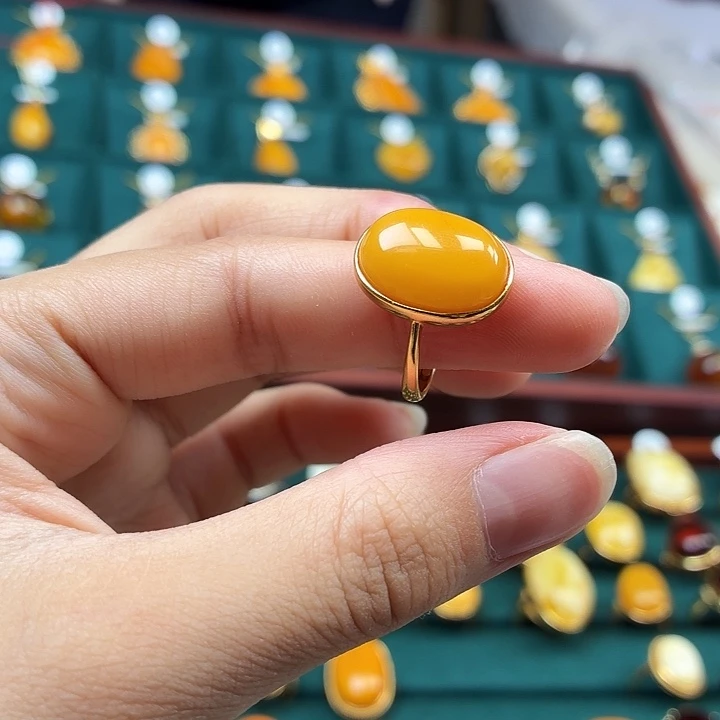 琥珀银S925镶嵌戒指