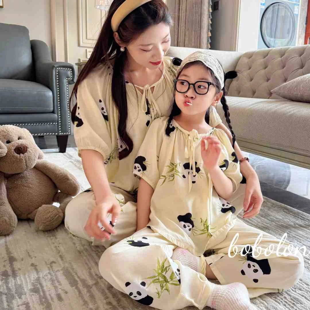 【锦禾】【莱赛尔棉绸】夏季新款亲子棉绸睡衣短袖家居服女童薄款套