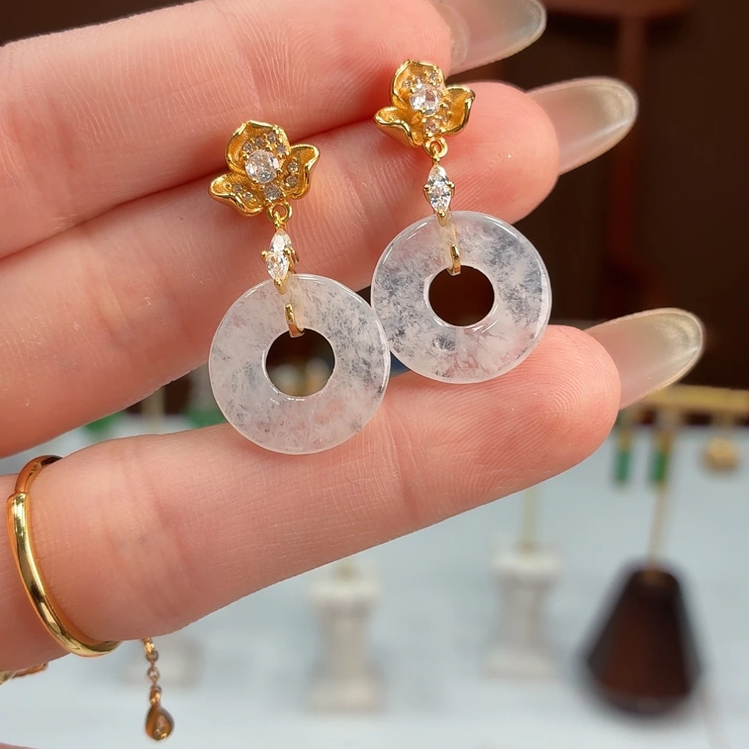 翡翠银S925镶嵌耳饰