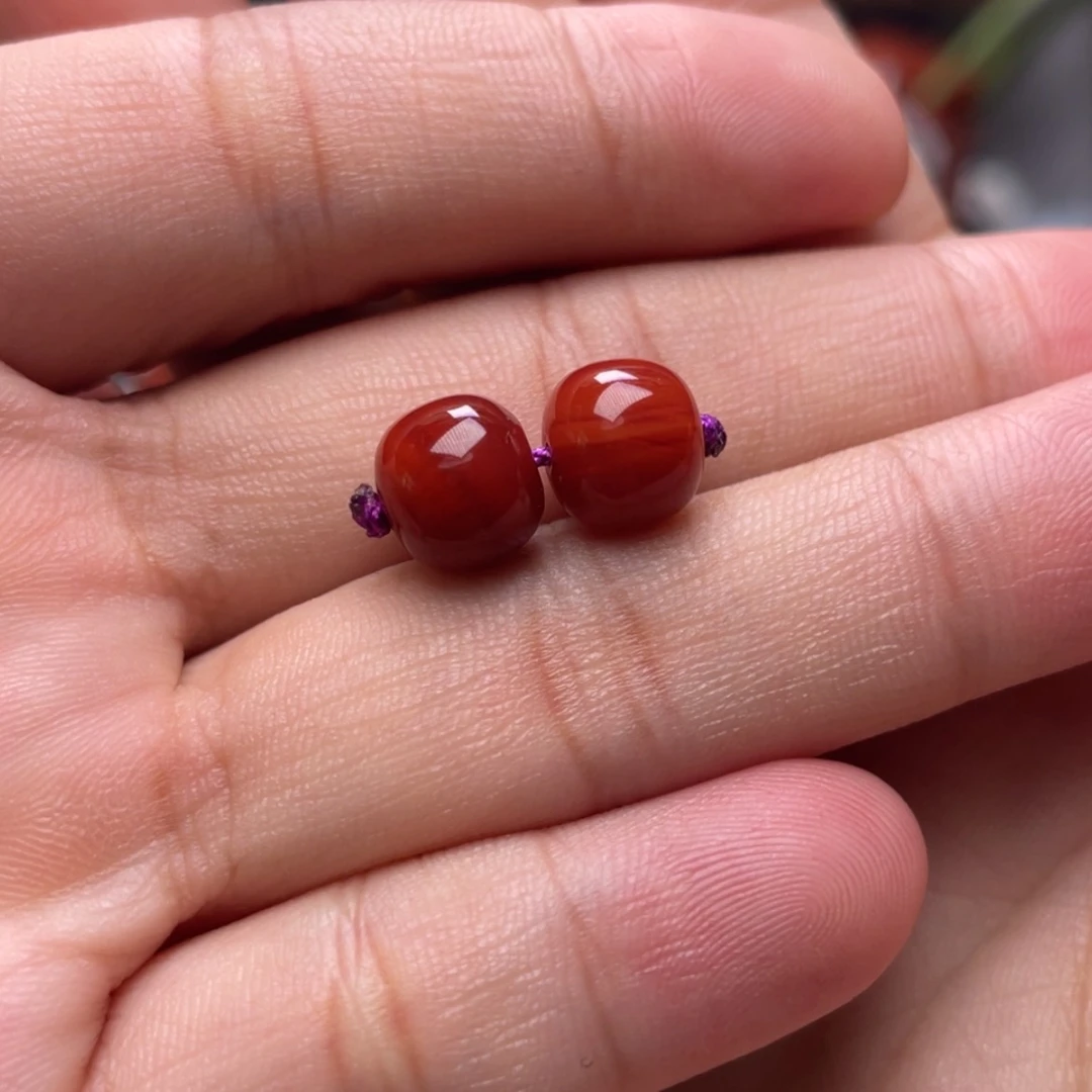 【闪购商品】未镶嵌高货9m老型对珠南红玛瑙