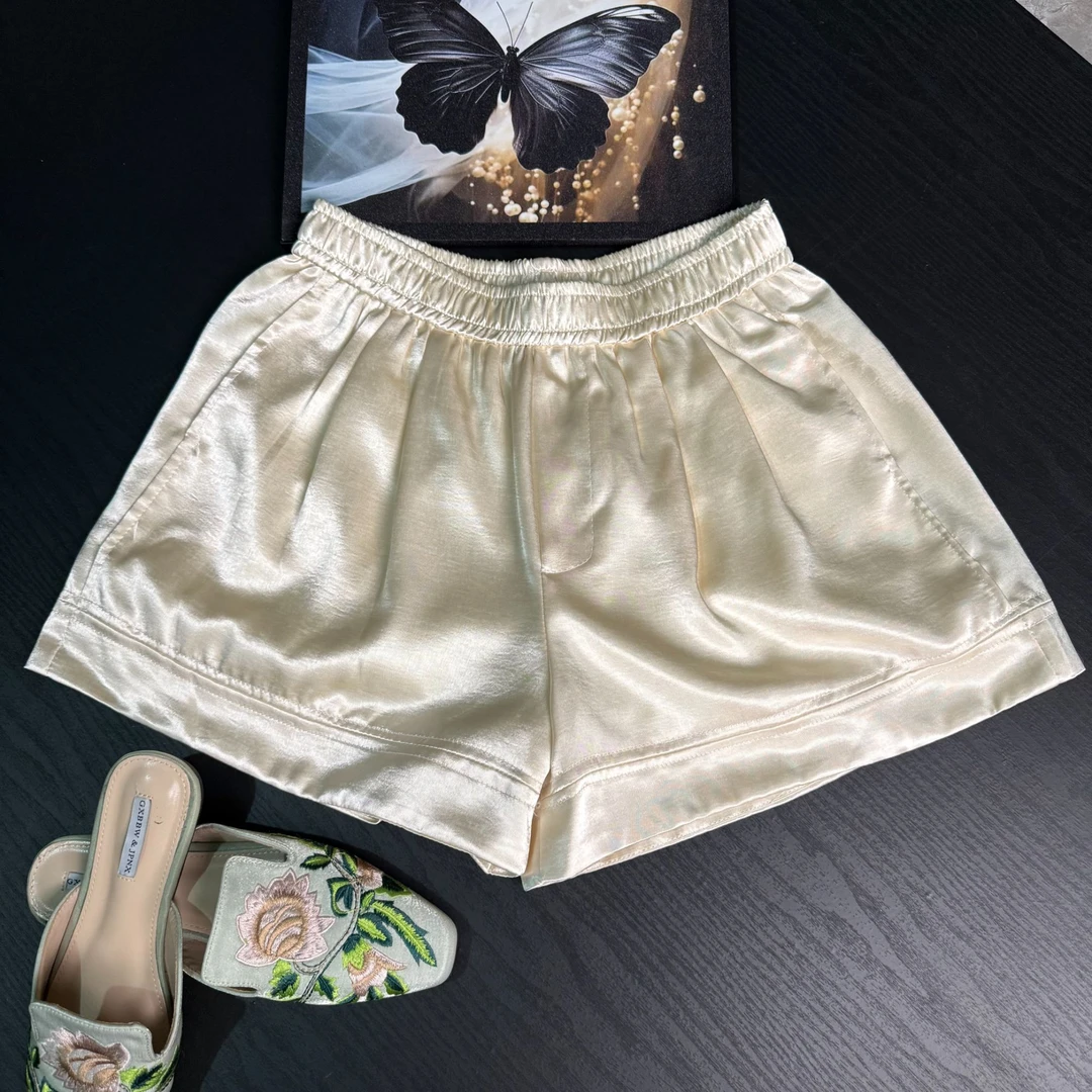 打底休闲风短裤复古薄款四分裤高腰松紧腰A字款女装