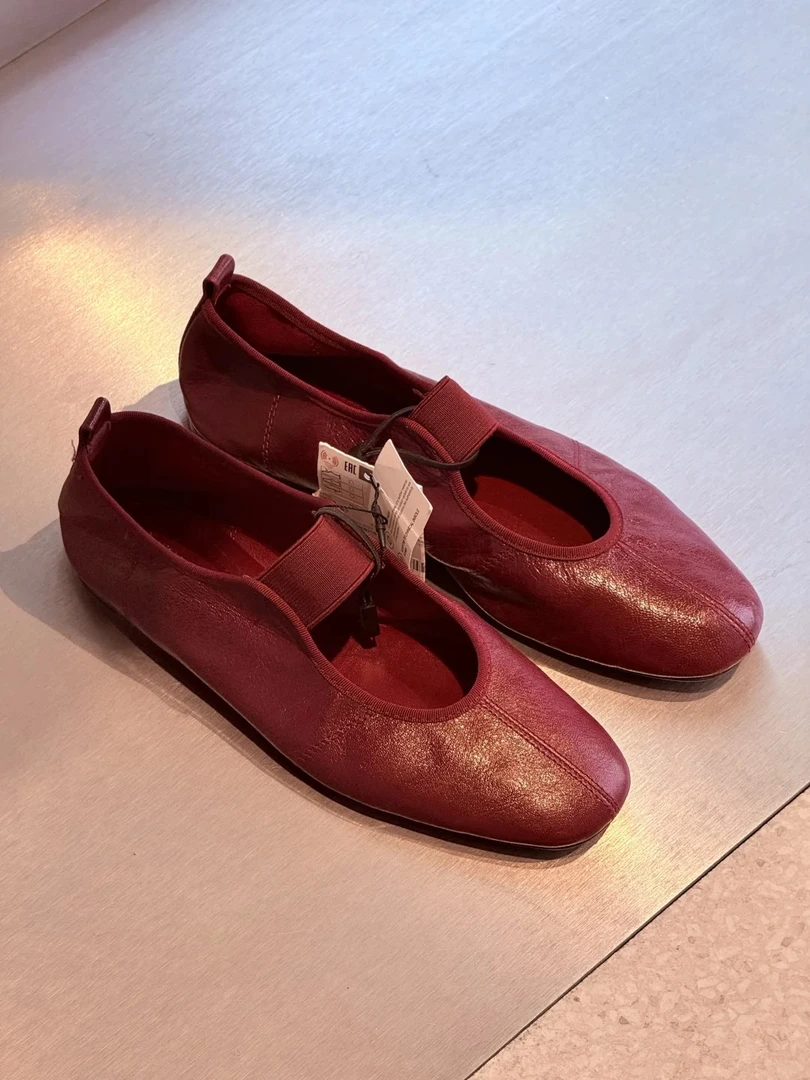 牛皮版~红色内增高5cm芭蕾舞鞋女2025新款时尚运动风玛丽珍鞋单鞋