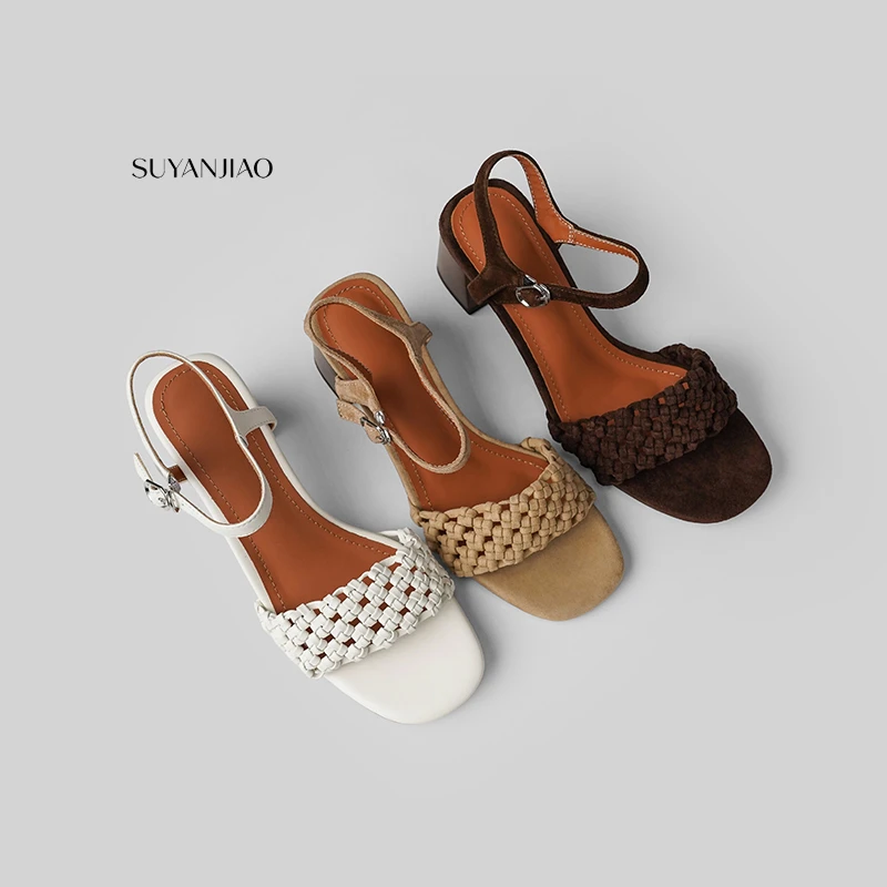 编织镂空高跟凉鞋女2025爆款洋气百搭裙子专用鞋气质粗跟久站不累