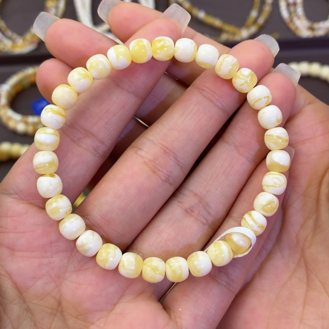 蜜蜡未镶嵌手链金瓷白6.5