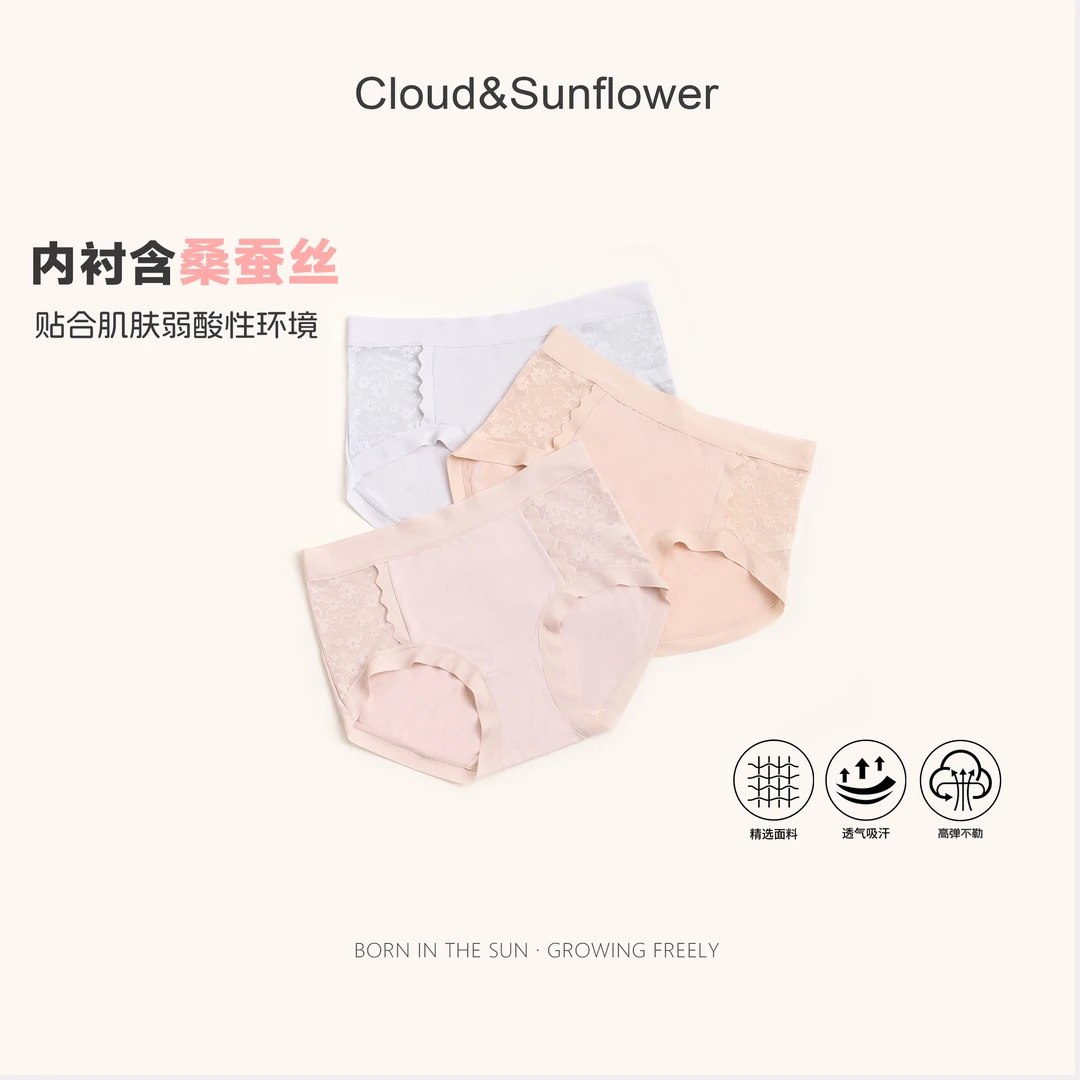 【云朵小葵】成人女士夏季蕾丝柔软针织提花镂空安全内裤250616