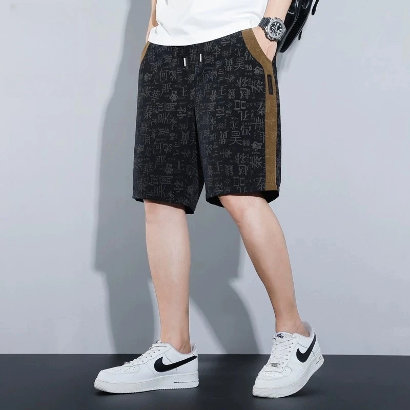 冰丝短裤男士薄五分裤国潮中式夏季百搭潮流百家姓休闲凉感沙滩裤