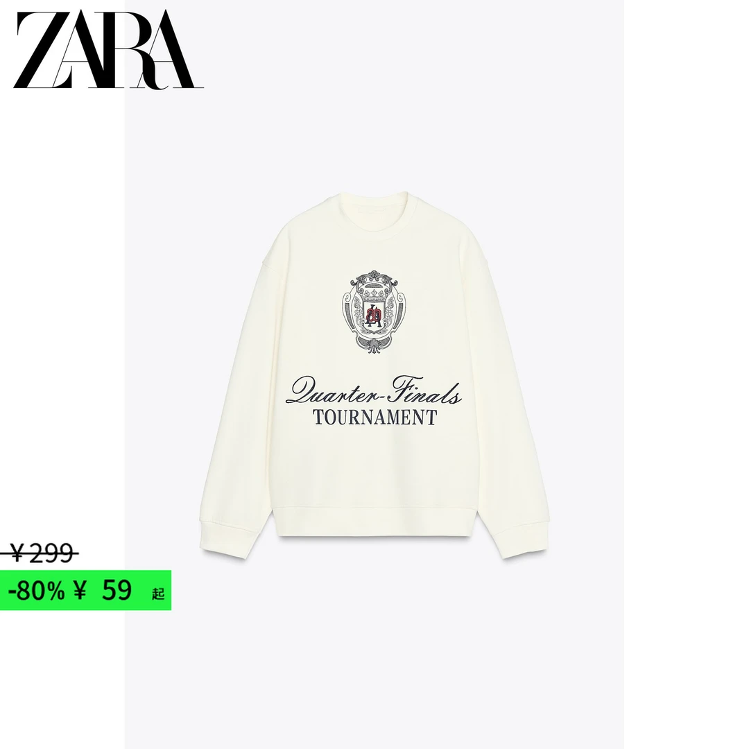 ZARA 折扣季 女装 正面刺绣装饰棉纺圆领长袖卫衣 0264152 250