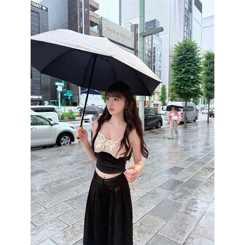 2025夏季新款纯欲辣妹风独特蝴蝶结吊带背心宽松阔腿休闲裤两件套