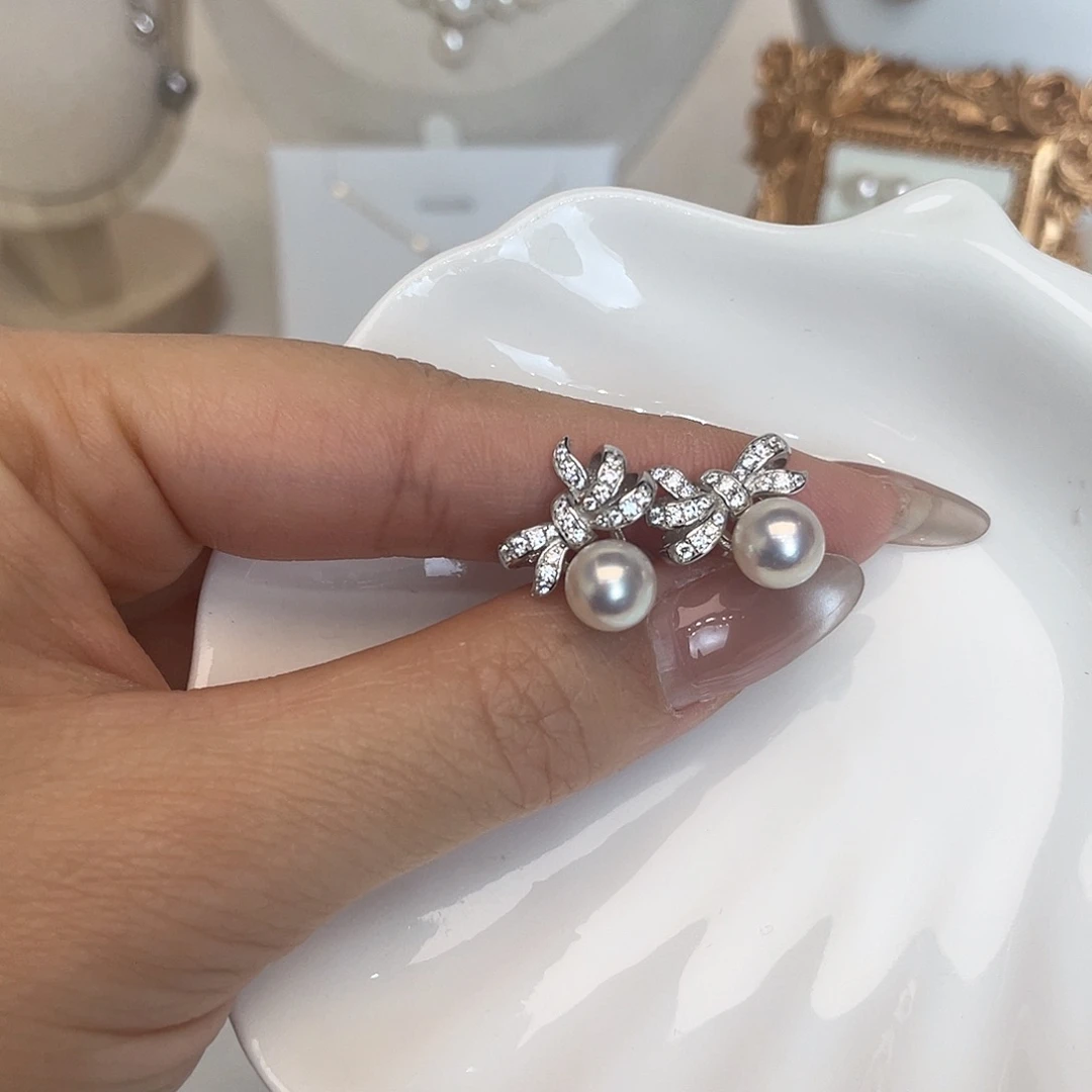 耳饰银S925镶嵌海水珍珠