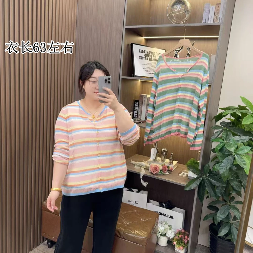 圆领彩色条纹针织衫开衫