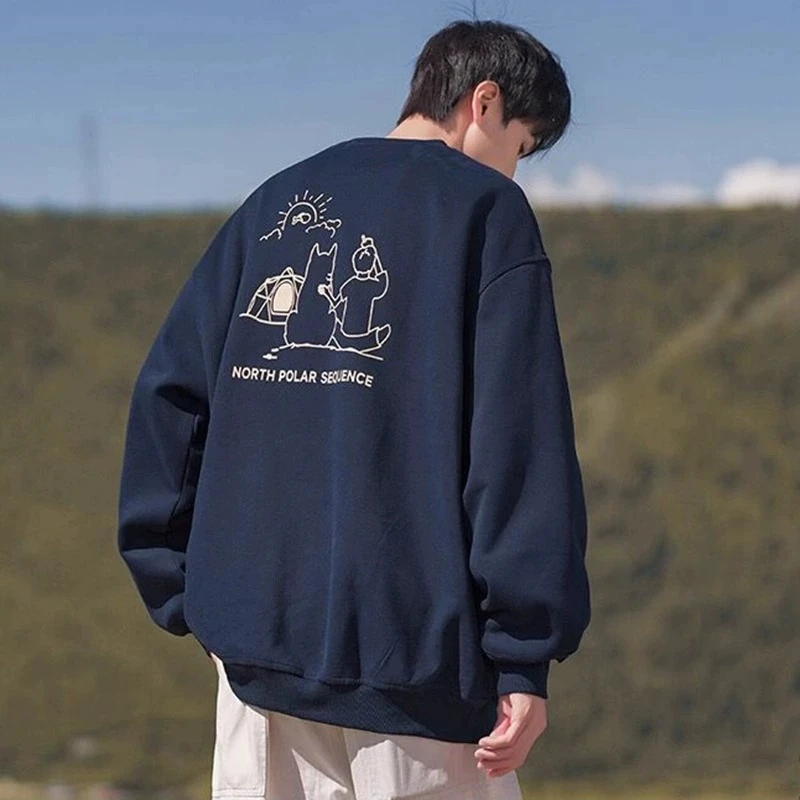 特大码300斤日系cityboy青少年印花无帽圆领卫衣秋冬潮流宽松上衣