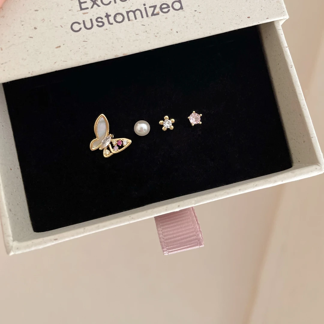 铜合金耳饰 D2188 蝴蝶两件套小巧精致绝美高级百搭个性时尚耳饰