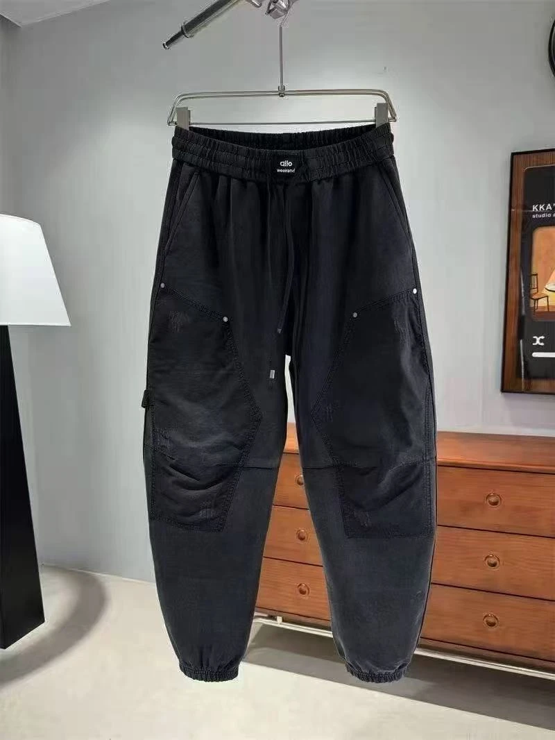 2025秋季水洗渐变色束脚休闲裤男潮流青年高街痞帅百搭拼料运动裤