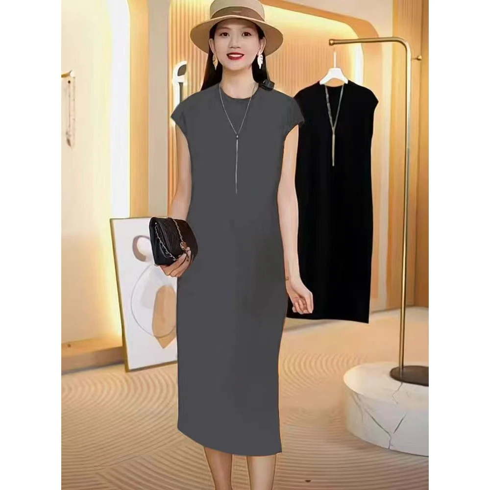 韩版简约休闲打底短袖连衣裙女夏显瘦气质高级感小众直筒T恤长裙