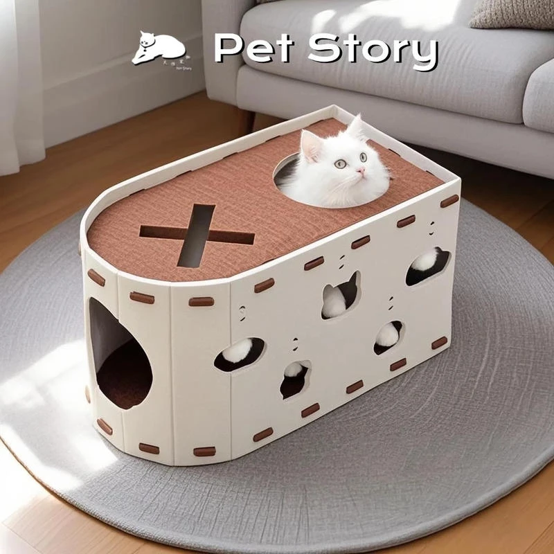 猫窝猫抓板一体猫玩具自嗨解闷新型猫窝桶四季通用毛毡双层猫咪窝
