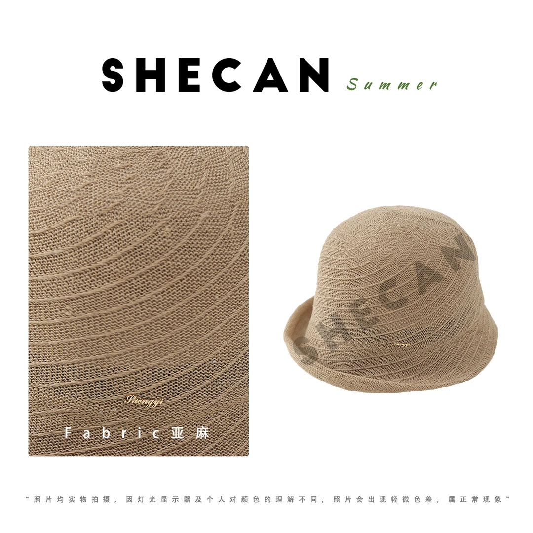 SHECAN【帽子】休闲洋气纯色亚麻卷边帽5XC175
