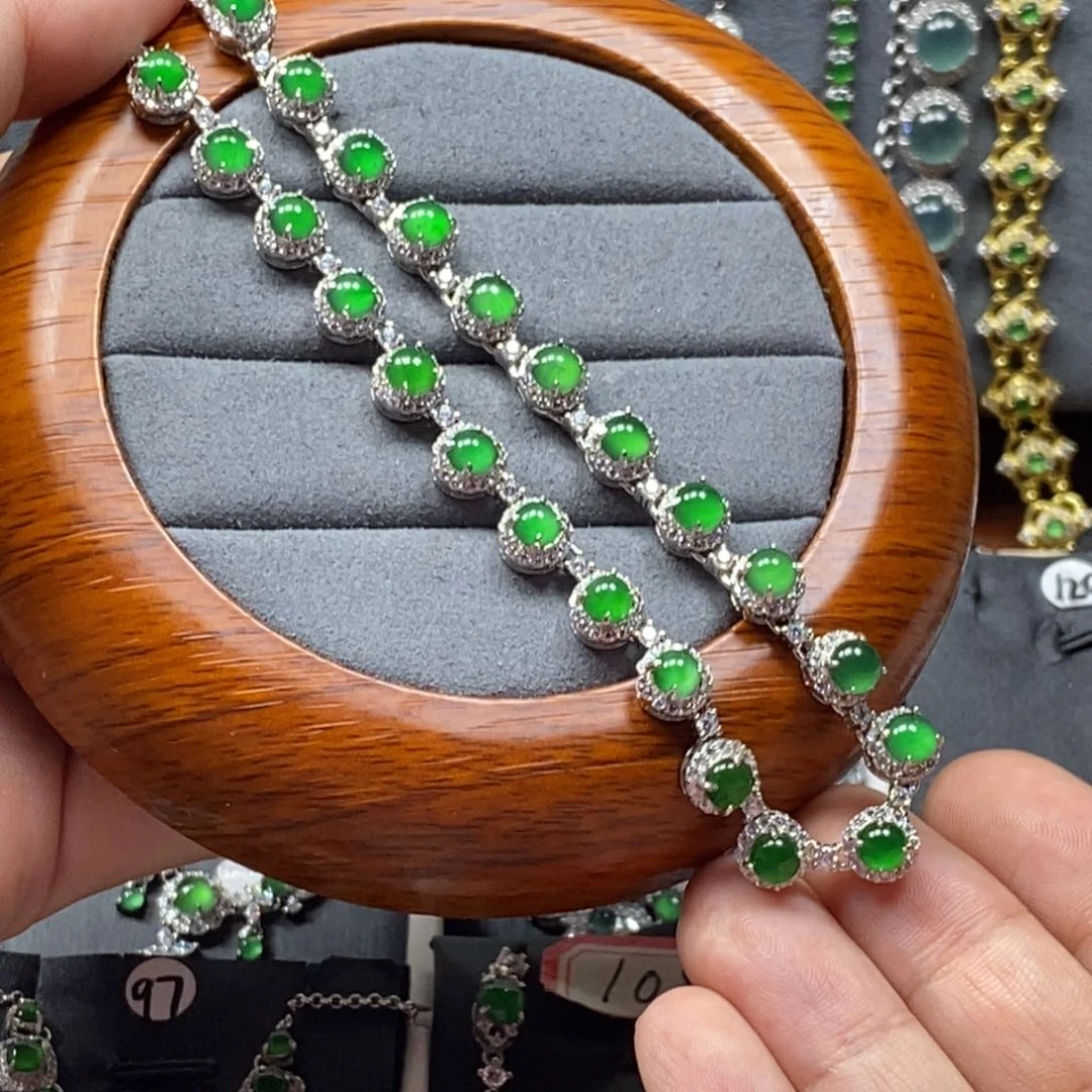 翡翠颈饰银S925镶嵌A***h翡翠5mm