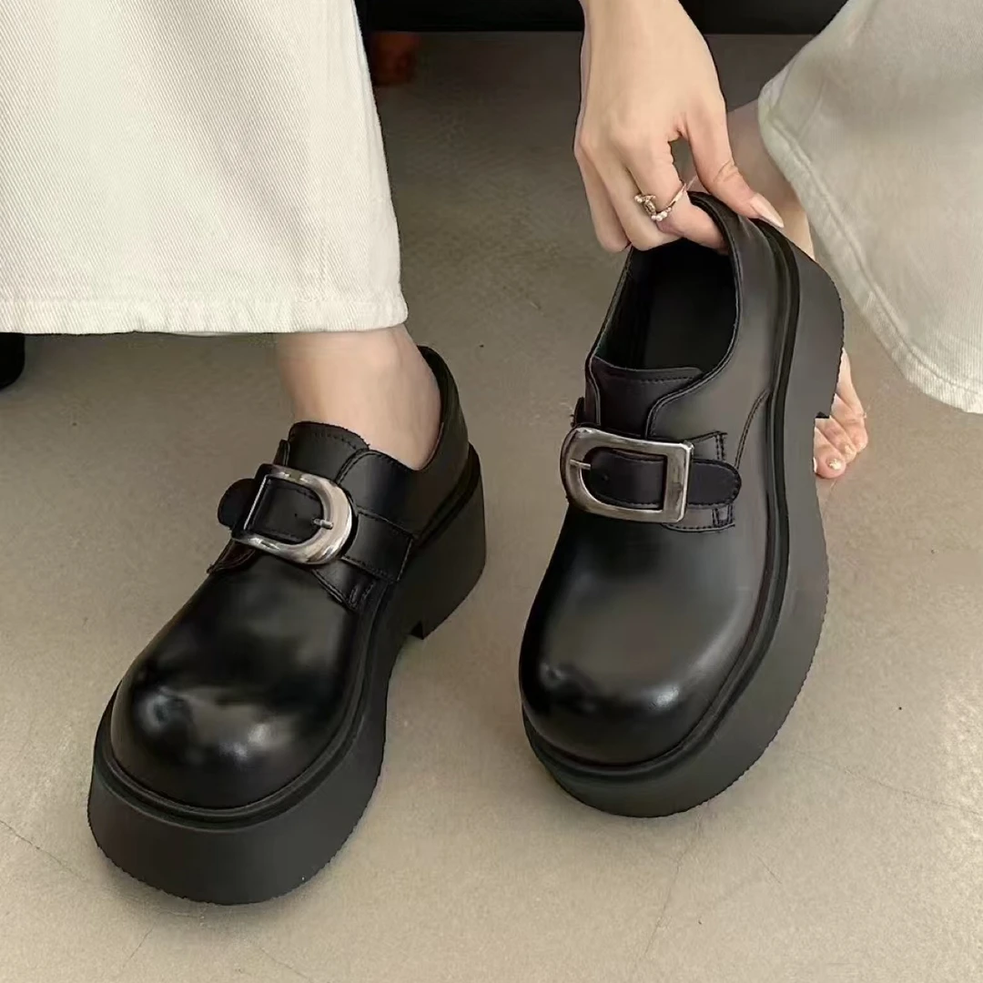 春秋厚底系扣复古港风女鞋《101-172》