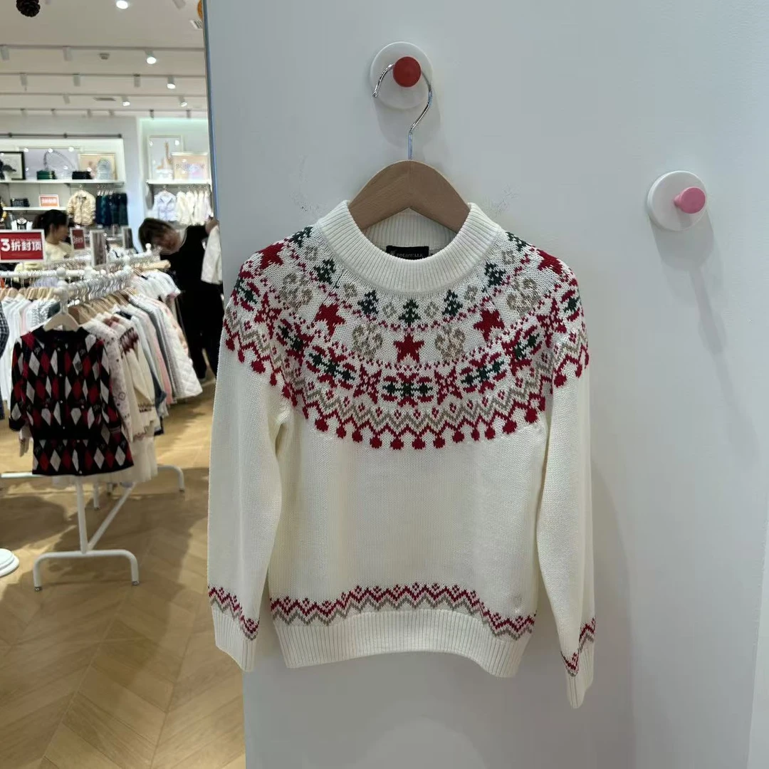 POLOWALK25秋季新品圆领撞色提花女童针织衫