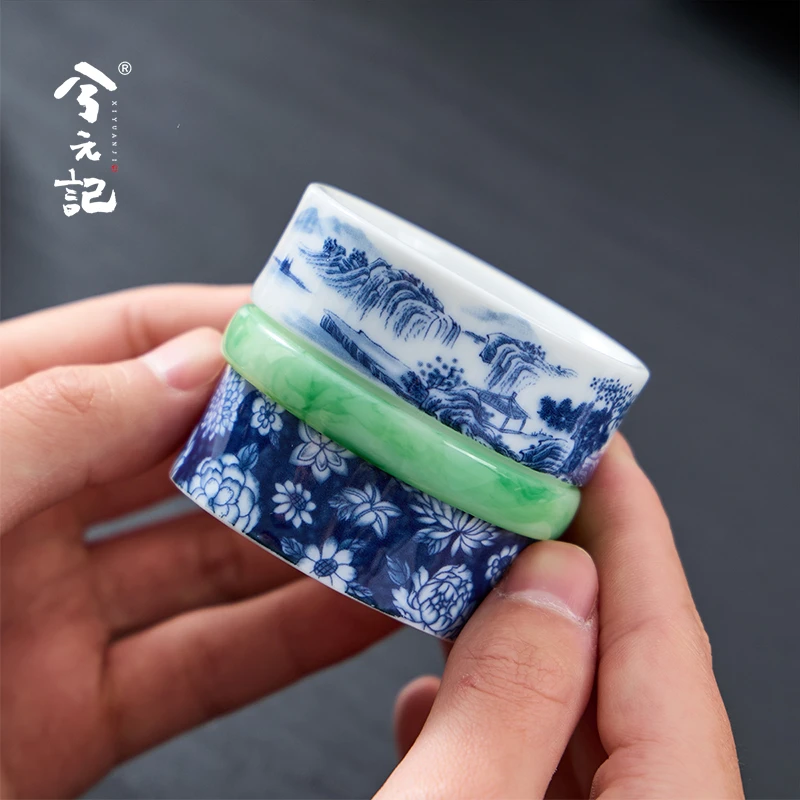 青花陶瓷茶杯主人杯单杯高档个人专用高端扳指杯小品茗杯茶盏茶具